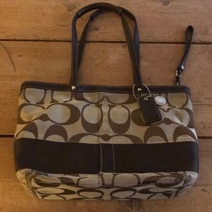 Coach brown jacquard cloth purse
